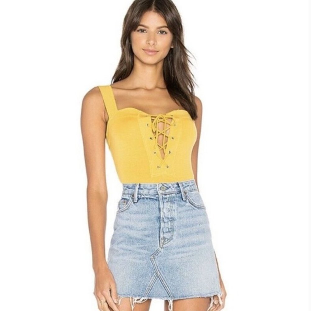 Capulet Mustard Yellow Lace Up Bodysuit